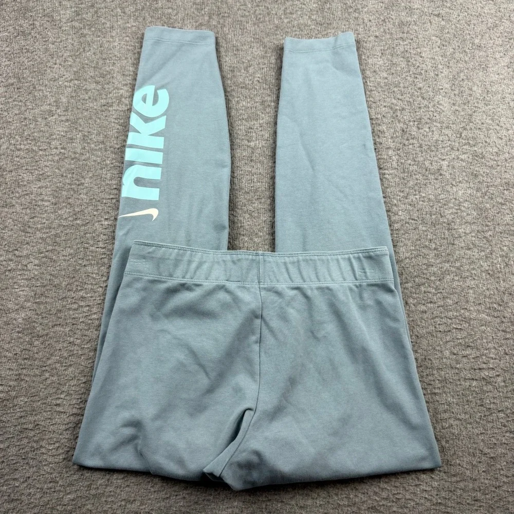 Nike Women's M Medium‎ Blue Gray Teal Graphic Logo Leggings Sportswear 429425